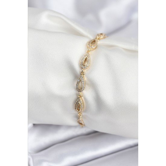 Pirinç VIP Seri Gold Renk Sıralı Damla Model Kadın Bileklik