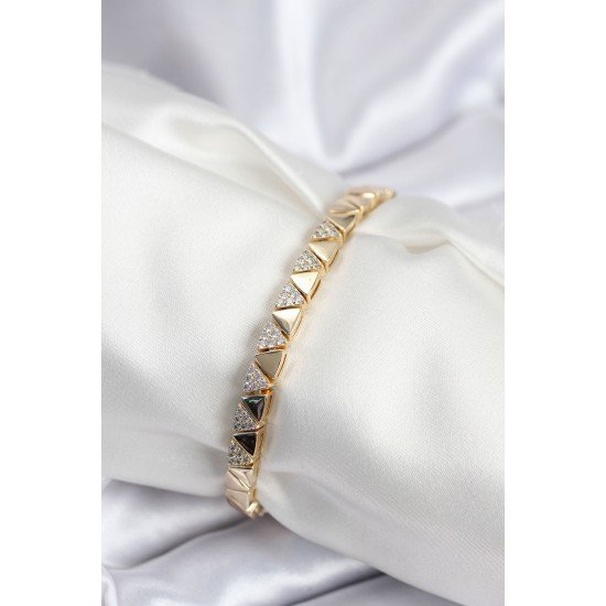 Pirinç VIP Seri Gold Renk Sıralı Üçgen Model Kadın Bileklik Pirinç VIP Seri Gold Renk Sıralı Üçgen Model Kadın Bileklik