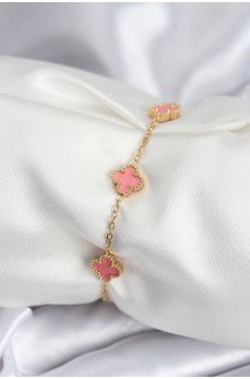 316L Çelik Gold Renk Pembe Baby Boy Yonca Kadın Bileklik