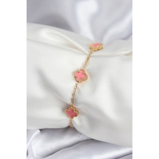 316L Çelik Gold Renk Pembe Baby Boy Yonca Kadın Bileklik 316L Çelik Gold Renk Pembe Baby Boy Yonca Kadın Bileklik