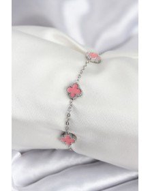 316L Çelik Gümüş Renk Pembe Baby Boy Yonca Kadın Bileklik