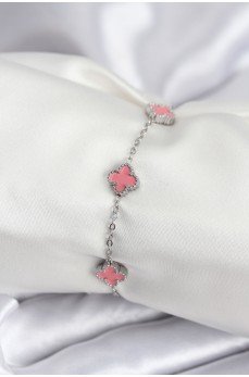 316L Çelik Gümüş Renk Pembe Baby Boy Yonca Kadın Bileklik