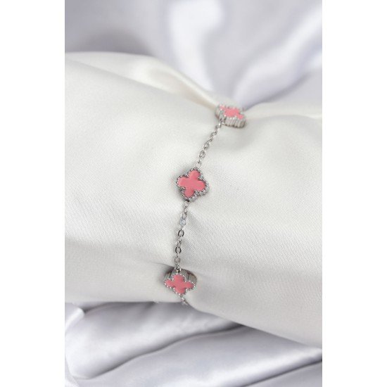 316L Çelik Gümüş Renk Pembe Baby Boy Yonca Kadın Bileklik 316L Çelik Gümüş Renk Pembe Baby Boy Yonca Kadın Bileklik