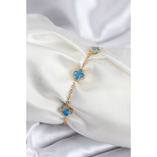 316L Çelik Gold Renk Buz Mavisi Baby Boy Yonca Kadın Bileklik