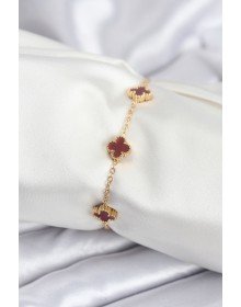 316L Çelik Gold Renk Bordo Baby Boy Yonca Kadın Bileklik