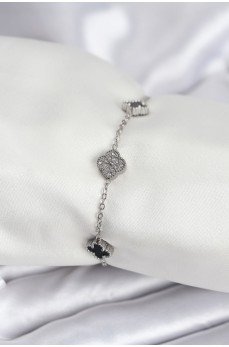 316L Çelik Gümüş Renk Siyah ve Zirkon Taşlı Baby Boy Yonca Kadın Bileklik