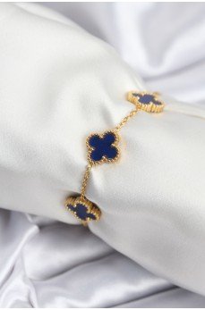 316L Çelik Zincir Gold Renk Lacivert Yonca Kadın Bileklik 316L Çelik Zincir Gold Renk Lacivert Yonca Kadın Bileklik