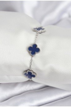 316L Çelik Zincir Gümüş Renk Lacivert Yonca Kadın Bileklik 316L Çelik Zincir Gümüş Renk Lacivert Yonca Kadın Bileklik