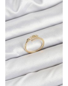 Pirinç Gold Renk Kalpli Detaylı Zirkon Taşlı Kadın Yüzük