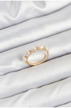 Pirinç Gold Renk Sıralı İncili Kadın Yüzük