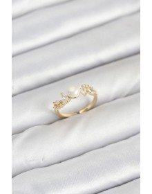 Pirinç Gold Renk Zirkon Taşlı İncili Model Kadın Yüzük