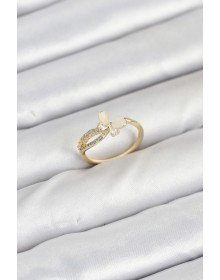 Pirinç Gold Renk Kelebek Zirkon Taşlı Kadın Yüzük