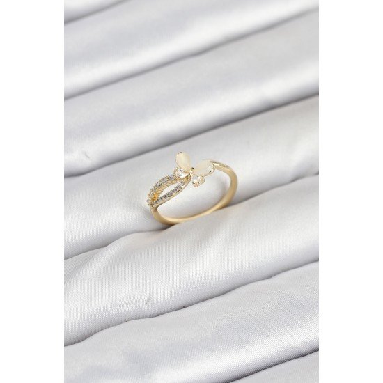 Pirinç Gold Renk Kelebek Zirkon Taşlı Kadın Yüzük