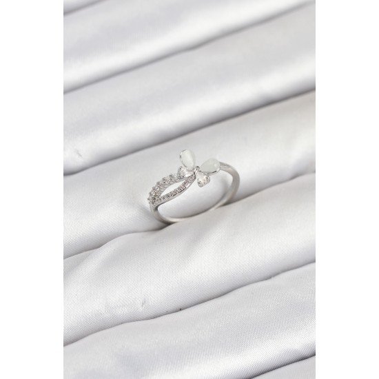 Pirinç Gümüş Renk Kelebek Zirkon Taşlı Kadın Yüzük