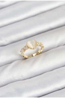 Pirinç Gold Renk Zirkon Taşlı Kalpli Kadın Yüzük
