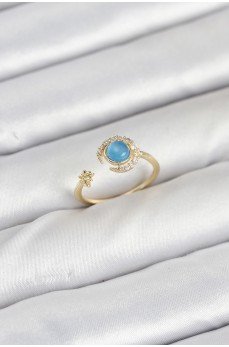 Pirinç Gold Renk Zirkon Taşlı Ay Yıldız Kadın Yüzük