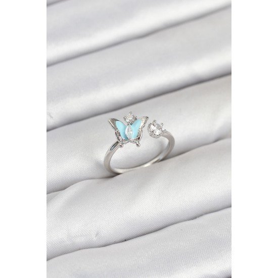 Pirinç Gümüş Renk Kelebek Model Kadın Yüzük