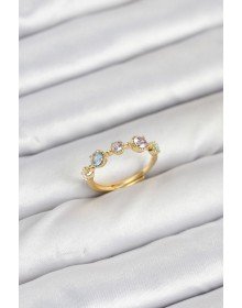 Pirinç Gold Renk Renkli Zirkon Taşlı Kadın Yüzük