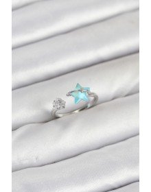 Pirinç Gümüş Renk Mavi Yıldızlı Model Kadın Yüzük