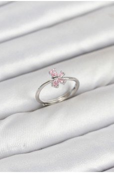 Pirinç Gümüş Renk Pembe Kelebek Kadın Yüzük