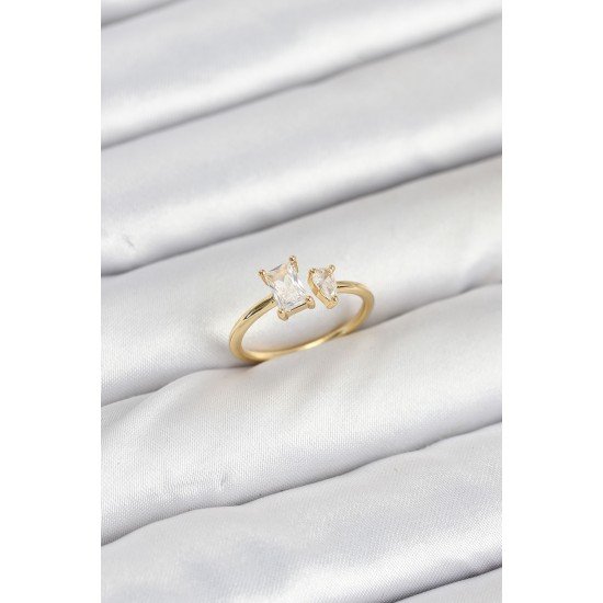 Pirinç Gold Renk Zirkon Taşlı Kadın Yüzük