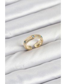 Pirinç Gold Renk Mavi Zirkon Taşlı Kutup Yıldızı Model Kadın Yüzük