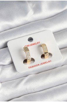 Pirinç Gold Renk Zirkon Taşlı Altıgen Kadın Küpe