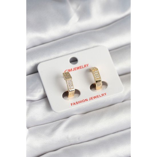 Pirinç Gold Renk Zirkon Taşlı Altıgen Kadın Küpe Pirinç Gold Renk Zirkon Taşlı Altıgen Kadın Küpe