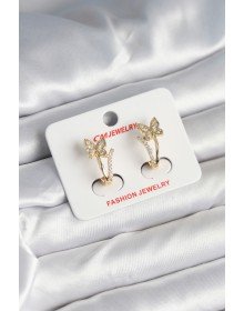 Pirinç Gold Renk Zirkon Taşlı Kelebek Model Kadın Küpe