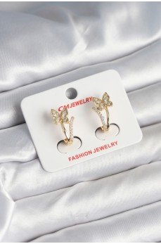 Pirinç Gold Renk Zirkon Taşlı Kelebek Model Kadın Küpe