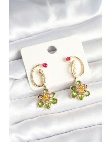 Pirinç Gold Renk Zirkon Taşlı Çiçek Model Kadın Küpe