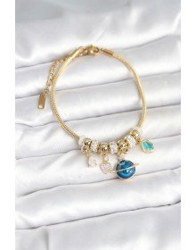 Pirinç Gold Renk Dünya Charmlı Kadın Bileklik