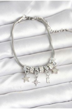 Pirinç Gümüş Renk Kutup Yıldızı Charmlı Kadın Bileklik