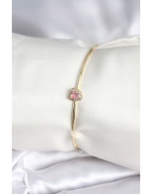 Pembe Zirkon Taşlı Kalp Model Gold Renk Kadın Bileklik