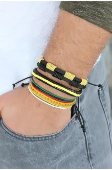 Sarı Renk Zımbalı Deri Erkek Bileklik Kombini