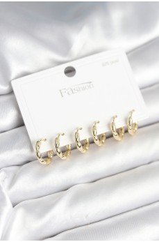 Pirinç Gold Renk Baklalı Halka 925 Gümüş Çivi Kadın Küpe Seti