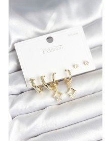 Pirinç Gold Renk 925 Ayar Gümüş Çivili Kadın Küpe Seti