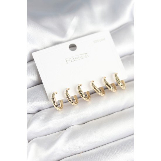 Gold Renk Pirinç Halka Model 925 Ayar Gümüş Çivili Kadın Küpe Seti Gold Renk Pirinç Halka Model 925 Ayar Gümüş Çivili Kadın Küpe Seti