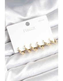 Gold Renk Pirinç Sarmal Model 925 Ayar Gümüş Çivili Kadın Küpe Seti