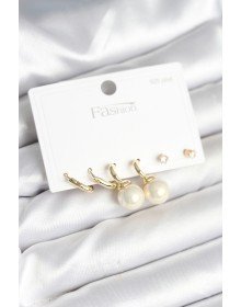 Gold Renk Pirinç 925 Ayar Gümüş Çivili Kadın Küpe Seti