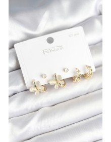 Kelebek Model Gold Renk Pirinç 925 Ayar Gümüş Çivili Kadın Küpe Seti