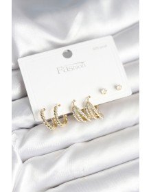 Gold Renk Pirinç 925 Ayar Gümüş Çivili Kadın Küpe Seti