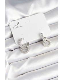 Gümüş Renk Pirinç Zirkon Taşlı Halka Model Kadın Küpe