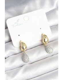 Gold Renk Zirkon Taşlı Damla Pirinç Kadın Küpe