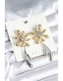 Çiçek Model Gold Gümüş Renk Kadın Küpe