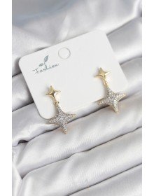 Kutup Yıldızı Pirinç Gold Renk Zirkon Taşlı Kadın Küpe