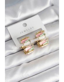 Mineli Karışık Renkli Gold Pirinç Kadın Küpe