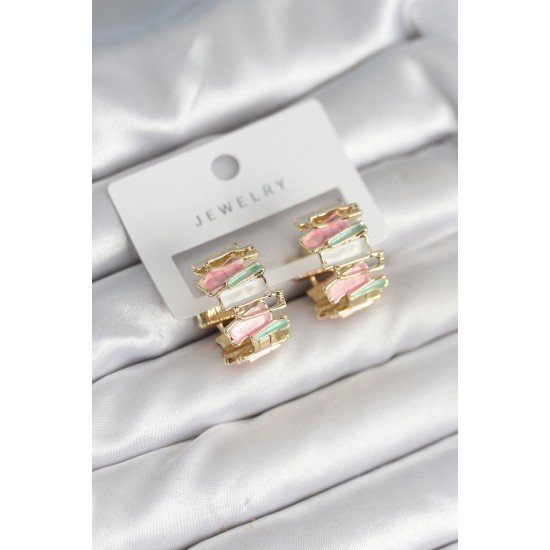 Mineli Karışık Renkli Gold Pirinç Kadın Küpe Mineli Karışık Renkli Gold Pirinç Kadın Küpe