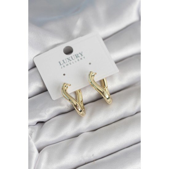 Gold Renk Eğik Halka Model Pirinç Kadın Küpe Gold Renk Eğik Halka Model Pirinç Kadın Küpe