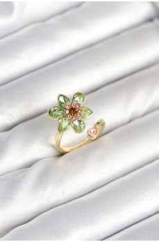 Çiçek Model Yeşil Pirinç Gold Renk Yüzük